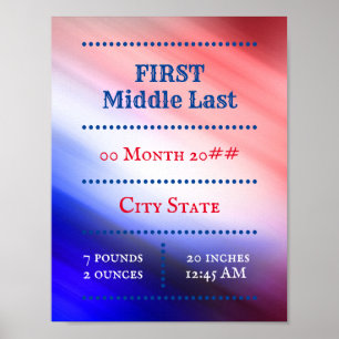 Affiche Personnalisable bébé nouveau-né rouge blanc bleu