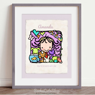 Affiche Personnalisable ! Cute Girl Loves Animaux Art