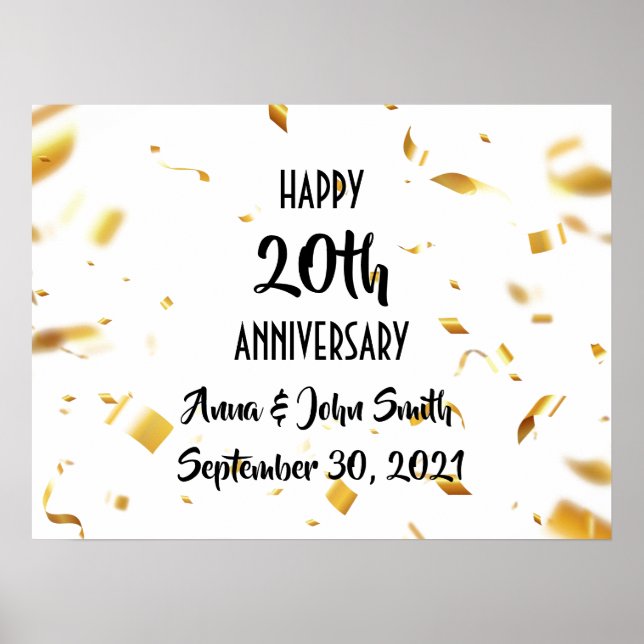 Affiche Personnalisable Happy Anniversary en or confetti (Devant)
