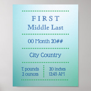 Affiche Personnalisable nouveau-né bleu doux