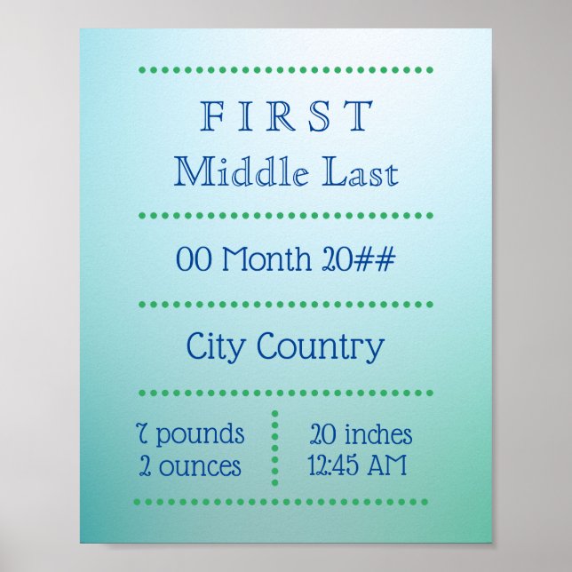 Affiche Personnalisable nouveau-né bleu doux (Devant)