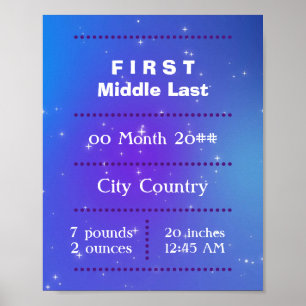Affiche Personnalisable nouveau-né violet bleu