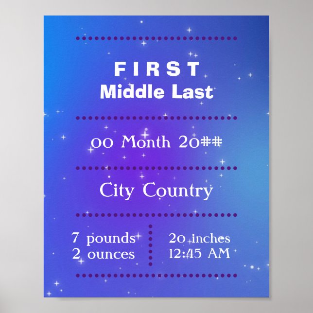 Affiche Personnalisable nouveau-né violet bleu (Devant)