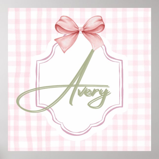 Affiche Personnalisé Avery Baby Girl Nursery Bow&En vichy (Devant)