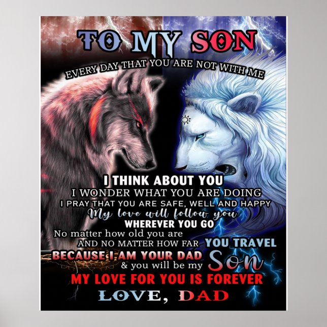 Affiche Personnalisé Du Père Lion À Mon Fils Loup (Devant)