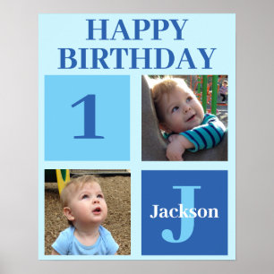 Affiche Personnalisé Enfants Photo Cute Blue Anniversaire