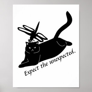 Affiche Personnalisé Happy Dragonfly Angry Cat drôle noir