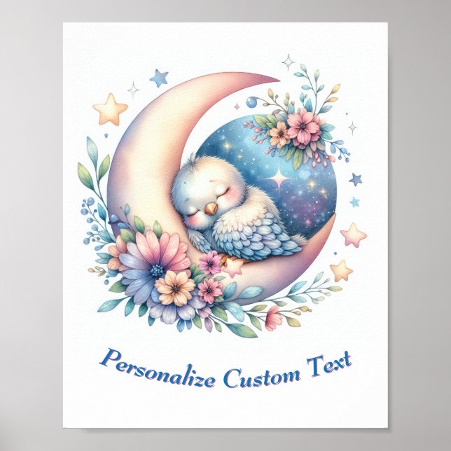 Affiche Personnalisé mignon bébé oiseau dormant sur la lun (Devant)