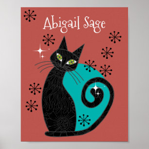 Affiche Personnalisé milieu du siècle moderne chat atomiqu