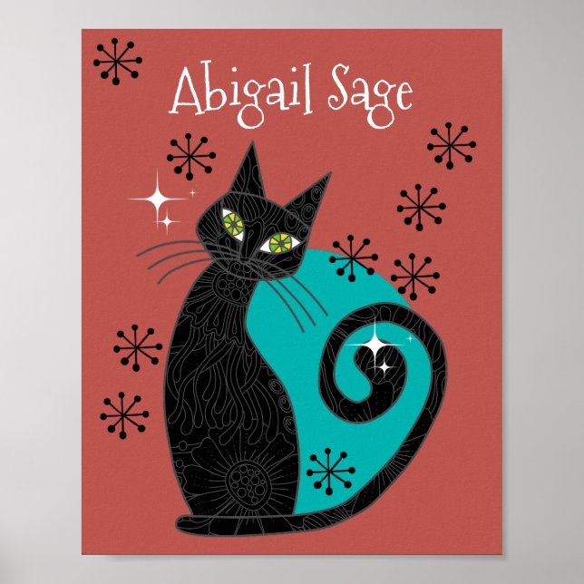 Affiche Personnalisé milieu du siècle moderne chat atomiqu (Devant)