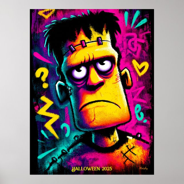 Affiche Personnalisé Neon Frankenstein Retro Halloween Des (Devant)
