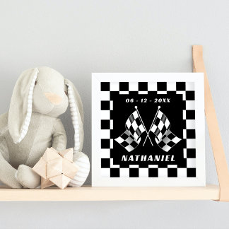 Affiche Personnalisé noir blanc À damiers drapeaux Carré M