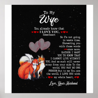 Affiche Personnalisée À Ma Femme Couple Fox, Je T'Aime