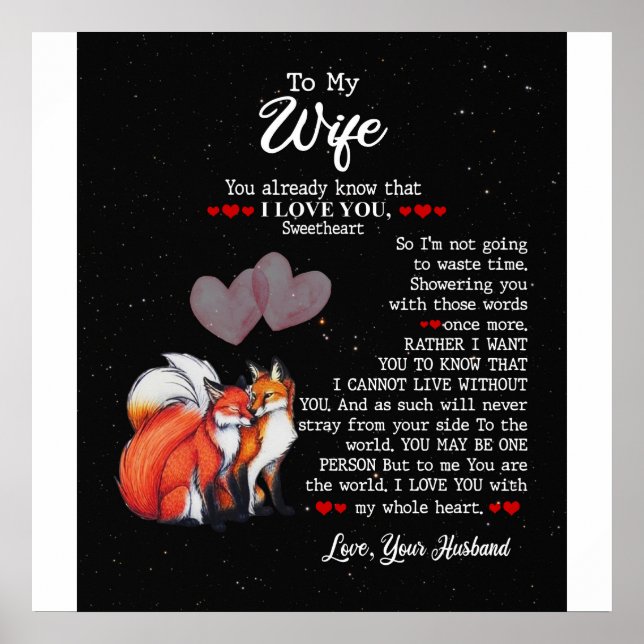 Affiche Personnalisée À Ma Femme Couple Fox, Je T'Aime (Devant)