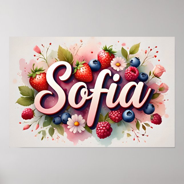 Affiche personnalisée avec nom et fleurs de baies  (Devant)