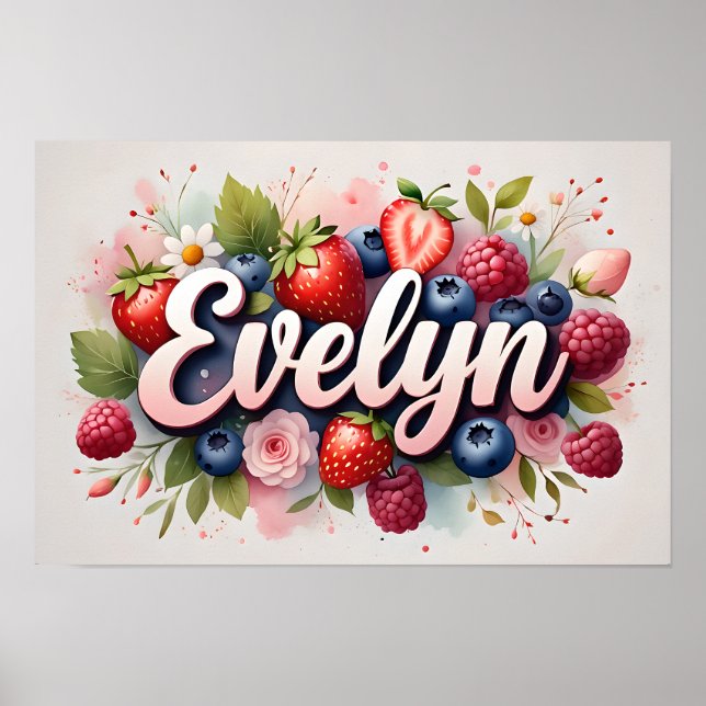 Affiche personnalisée avec nom fleuri aux fruits r (Devant)