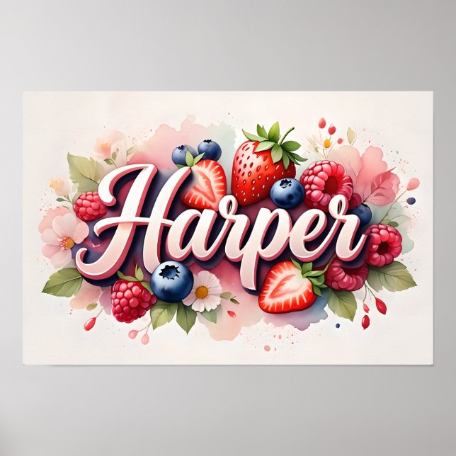 Affiche personnalisée avec nom "Harper" et fleurs  (Devant)
