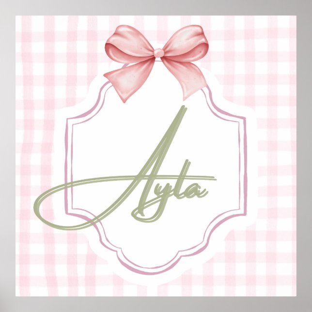 Affiche Personnalisée Ayla Baby Girl Nursery Bow&En vichy (Devant)