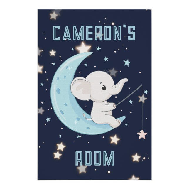 Affiche personnalisée Bébé Éléphant Pêche 4 Étoile (Devant)