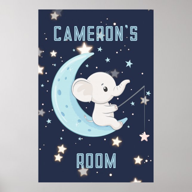 Affiche personnalisée Bébé Éléphant Pêche 4 Étoile (Devant)