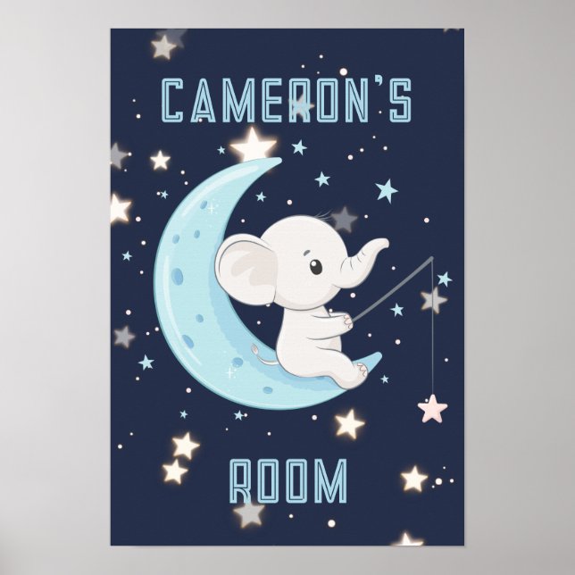 Affiche personnalisée Bébé Éléphant Pêche 4 Étoile (Devant)