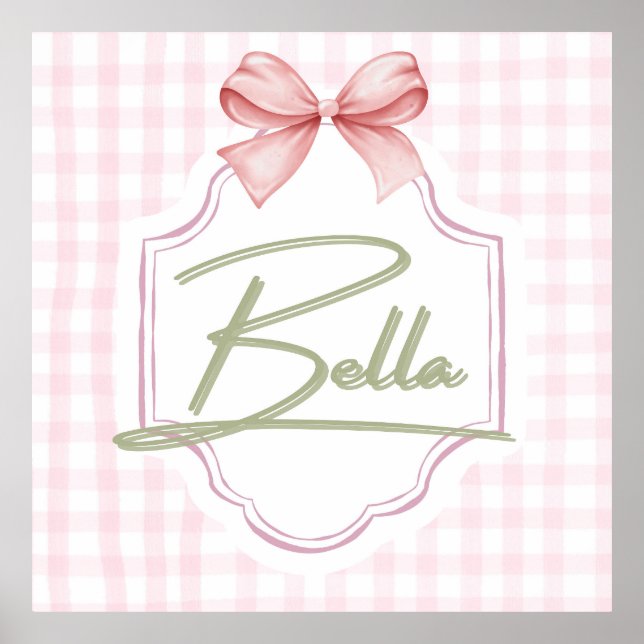 Affiche Personnalisée Bella Baby Girl Nursery Bow&En vichy (Devant)