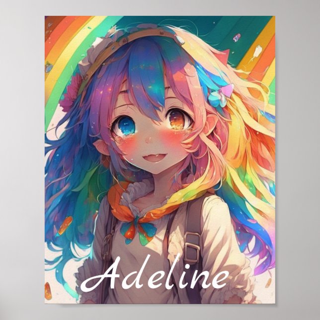 Affiche Personnalisée belle Rainbow Anime Girl (Devant)