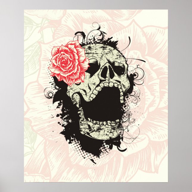 Affiche personnalisée crâne gothique cool et rose  (Devant)