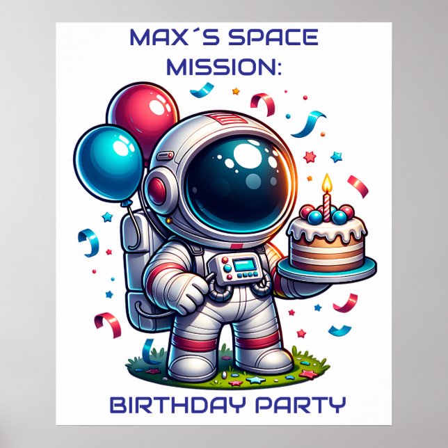 Affiche personnalisée d'anniversaire d'astronaute  (Devant)