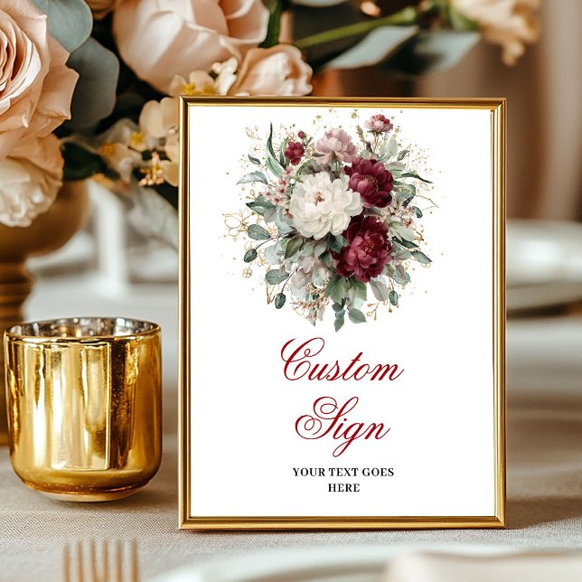 Affiche personnalisée de fleurs de feuillage rouge (Trendy Deep Red Floral Greenery Custom Poster)