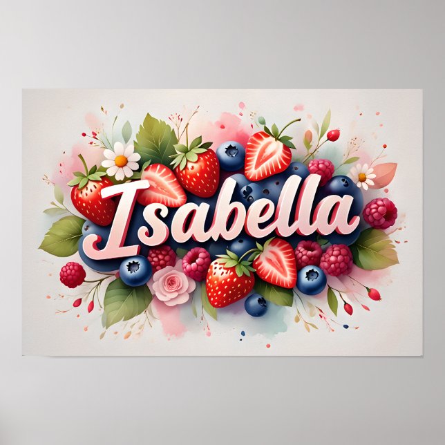 Affiche personnalisée de nom floral aux fruits rou (Devant)
