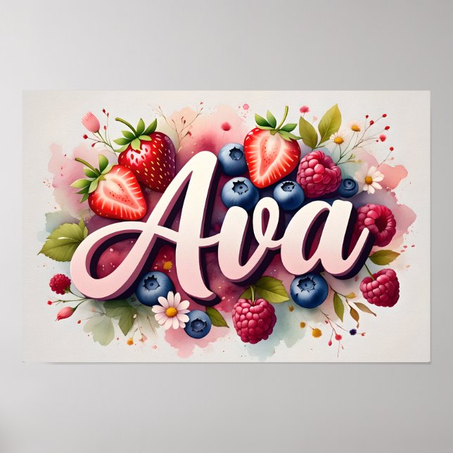 Affiche personnalisée de nom floral aux fruits rou (Devant)