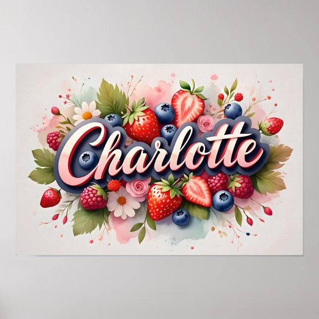 Affiche personnalisée de nom floral aux fruits rou (Devant)