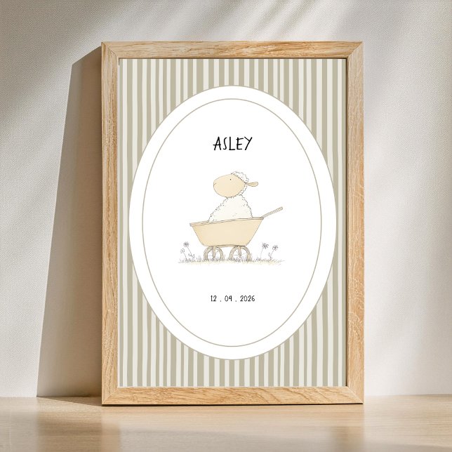 Affiche personnalisée de pépinière de moutons mign (Personalize Name and Date of this Cute Animal Nursery poster )