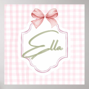 Affiche Personnalisée Ella Baby Girl Nursery Bow&En vichy