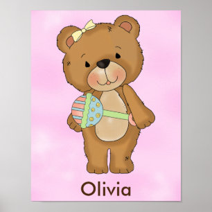 Affiche personnalisée Ourson Fille Bébé