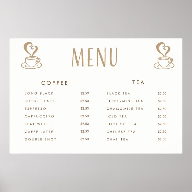 Affiche personnalisée pour le menu des prix de la  (Devant)