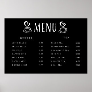Affiche personnalisée pour le menu des prix de la