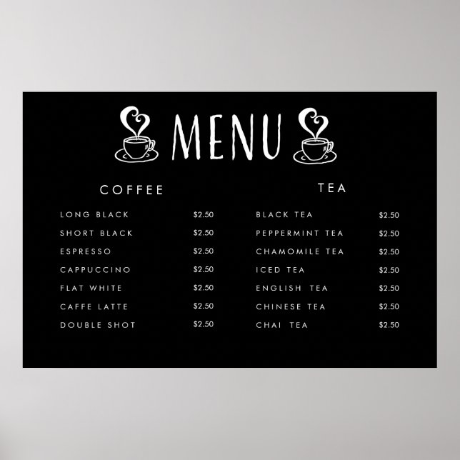Affiche personnalisée pour le menu des prix de la  (Devant)