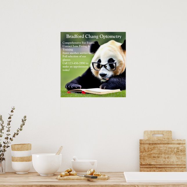 Affiche Personnaliser de lecture Panda Office d'optométrie (Cuisine)