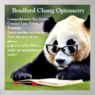 Affiche Personnaliser de lecture Panda Office d'optométrie