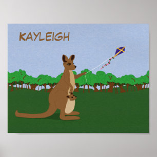 Affiche Personnaliser le dessin animé Kangaroos Flying a K