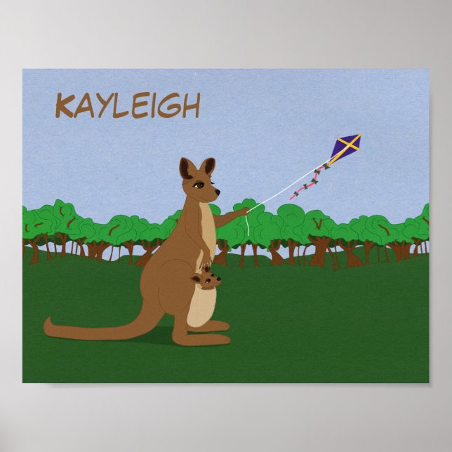 Affiche Personnaliser le dessin animé Kangaroos Flying a K (Devant)