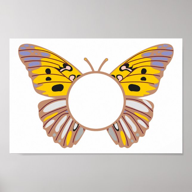 Affiche Personnaliser le monogramme rond papillon jaune (Devant)