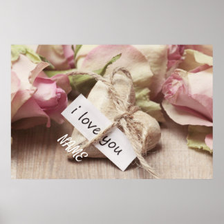 Affiche Personnaliser les roses roses roses avec coeur