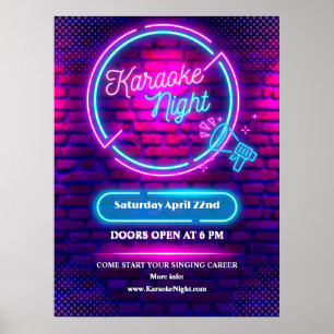 Affiche Personnaliser Neon Karaoke Nuit Moyen Taille