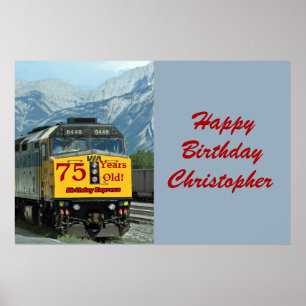 Affiche Personnaliser Nom 75e Anniversaire Jaune Locomotiv