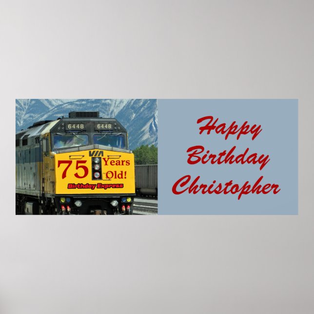 Affiche Personnaliser Nom 75e Anniversaire Moteur de train (Devant)