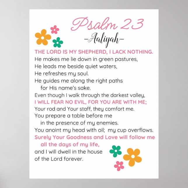 Affiche Personnaliser Psaume 23-NIV Bible Scripture Fleurs (Devant)