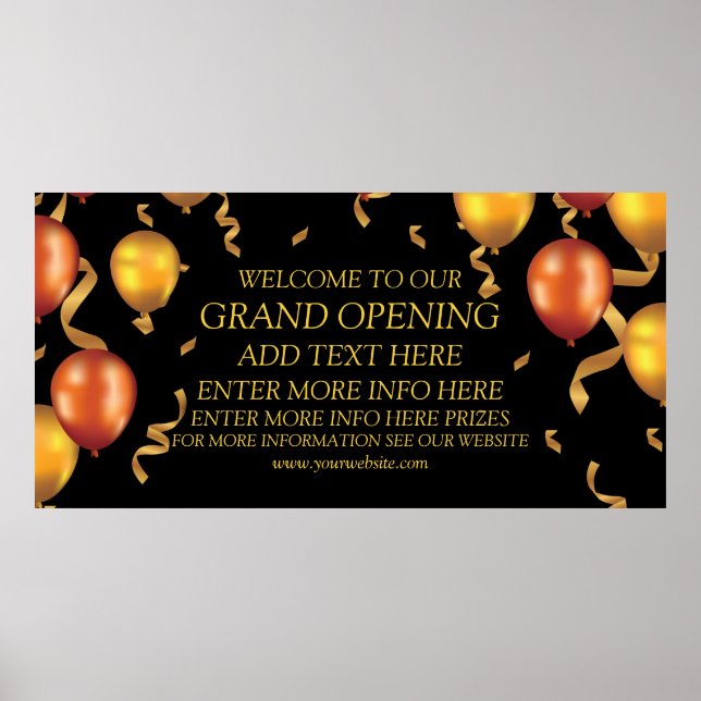 Affiche Personnaliser Rubans Ballons Dorés Ouverture Grand (Devant)